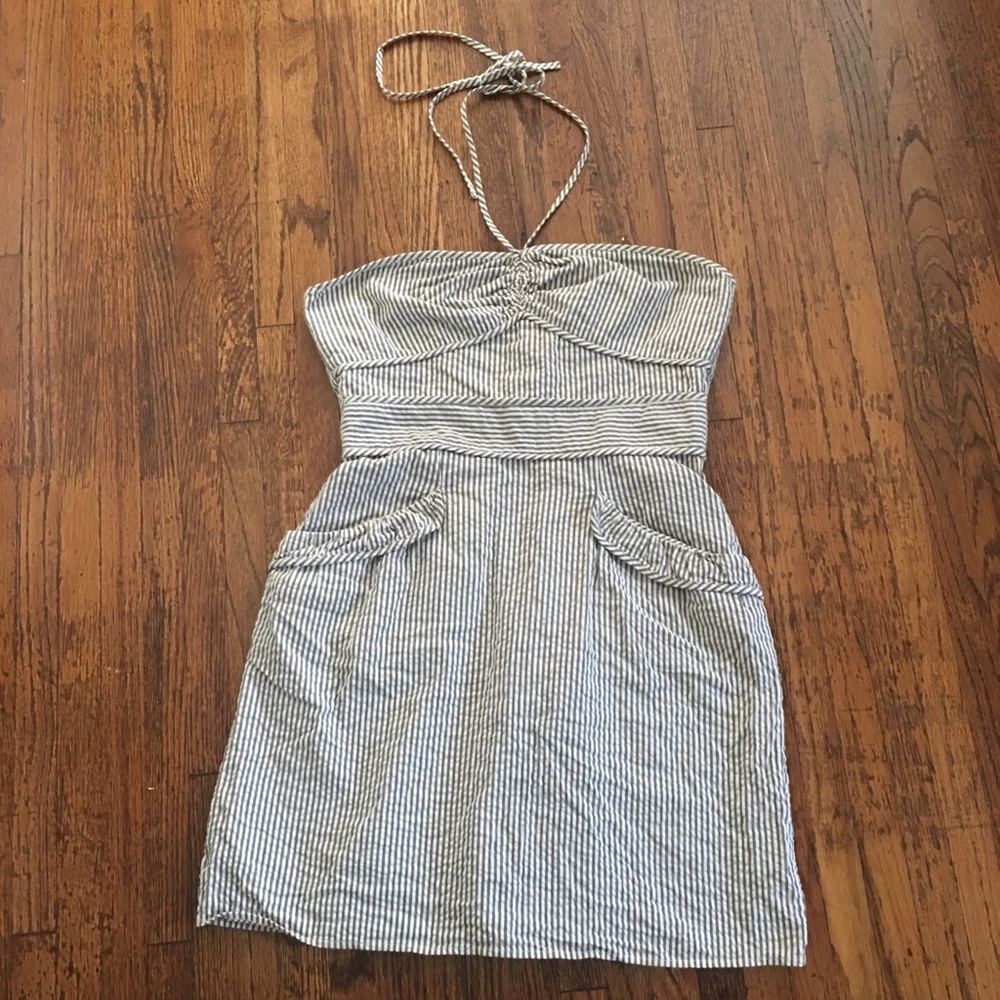 Juicy Couture White and Navy Striped Halter Sundress